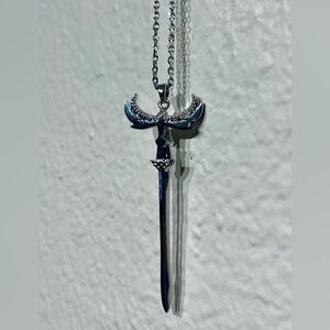 Vintage Silver Tone Sword Pendant Necklace